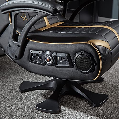 X-Rocker Olympus 4.1 Gaming Chair, Wireless and Bluetooth Speakers for Video Games, Faux Leather - Black/Gold