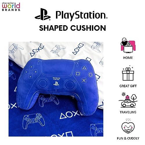 Character World Officially Licensed PlayStation Controller Shaped Cushion Pillow Handset Design Stuffed Plush Shaped Pillow | Perfect For Bedroom Or Gaming Décor, Blue