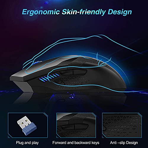 TECKNET Wireless Gaming Mouse 2.4G Optical USB Computer Mice, 8 Buttons, 4800DPI Nano Receiver for Win11, Win10, Win8, Win7, Windows XP, Vista, MAC