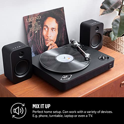 House of Marley Get Together Duo Bluetooth Bookshelf Speakers Black - Sustainably Crafted, wireless Turntable speaker, Mains Powered / 25 Hours Battery Life, Aux in, High Definition - Amazon Exclusive