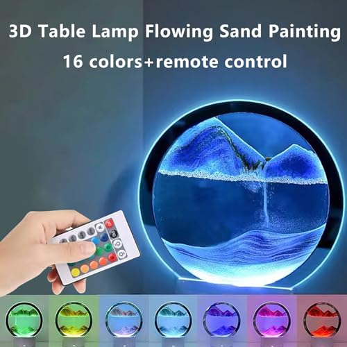 Smart Home Devices Ring 3D Moving Sand Art Desk Lamp 7.87 Inch 360° 15ml Rotating Decorative Creative Art Liquid Motion Living Room Bedroom Desk Lamp (Black, One Size)