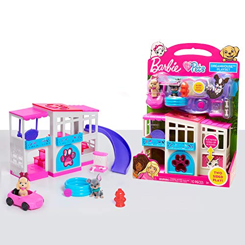 Barbie Pet Dreamhouse 2-Sided Playset, 10-pieces Include Pets and Accessories, Kids Toys for Ages 3 Up