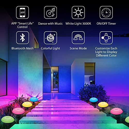 LinkupHome Smart RGBW Outdoor Garden Pathway Lights, Bluetooth Mesh, Smart Life App Control, RGB & Warm White 3000K, Total 11.5 M, 8W (2W Each), Light Dance with Music, Timing, 4 Pack