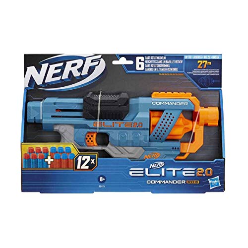 Nerf Elite 2.0 Commander RD-6 Blaster, 12 Official Nerf Darts, 6-Dart Rotating Drum, Tactical Rails, Barrel and Stock Attachment Points, Multicolor, 6.7 x 36.2 x 24.1 cm