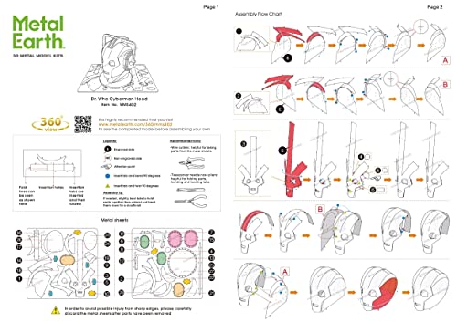 Metal Earth Fascinations Doctor Who Cyberman Head 3D Metal Model Kit Bundle with Tweezers