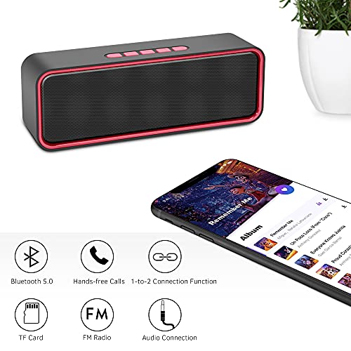 Kolaura Portable Wireless Speaker, Bluetooth 5.0 Speaker with 3D Stereo HiFi Bass, 1500mAh Battery, 12 Hour Playtime (Red)