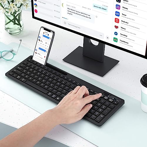 Seenda Wireless Keyboard, Multi-Device Bluetooth Full Size Keyboard with Phone Holder, WERTY UK Layout, Compatible for Mac OS,Windows,Android,iOS,PC/Laptop/Tablet