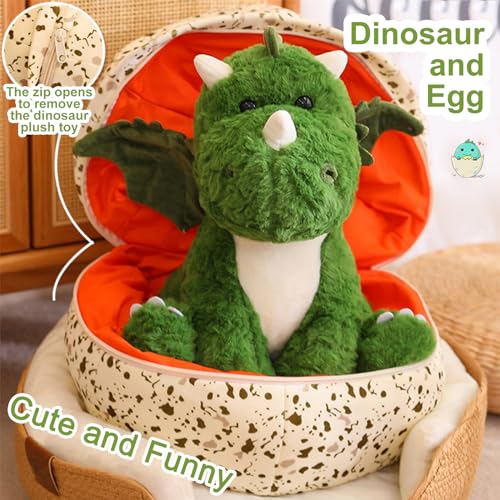 HICAS Dinosaur Egg Stuffed Animal Plush Toy Dinosaur Hatching Eggs Plush Doll Super Soft Dinosaur Plushies Hug Pillow Birthday for Kids Girls Boys (35cm(Dinosaur)+39cm(Egg))