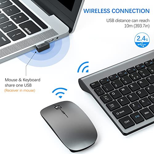 Wireless Keyboard and Mouse Ultra Slim Combo, TopMate 2.4G Silent Compact USB 2400DPI Mouse and Scissor Switch Keyboard Set with Cover, 2 AA and 2 AAA Batteries, for PC/Laptop/Windows/Mac - Gray Black