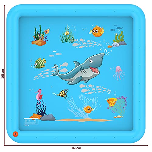 SOKA Large Square Sprinkle and Splash Water Play Mat Sprinkler Splash Pad Summer Spray Inflatable Water Toy for Kids Dogs Pets and Outdoor Garden Family Activities - Blue