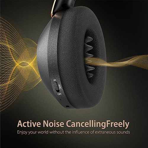 Active Noise Cancelling Wireless Headphones, 100H Playtime with Microphone, Over- Ear Bluetooth Headphones with Deep Bass,Fast Charging for Travel,Office,Home