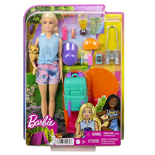 Barbie It Takes Two Doll Camping Playset, Barbie Doll with Blonde Hair, Toy Puppy, Sleeping Bag and 10 Doll Accessories, Toys for Ages 3 and Up, One Doll, HDF73