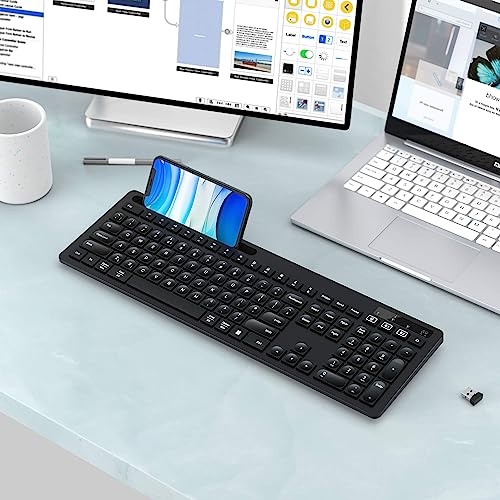 Seenda Wireless Keyboard, Multi-Device Bluetooth Full Size Keyboard with Phone Holder, WERTY UK Layout, Compatible for Mac OS,Windows,Android,iOS,PC/Laptop/Tablet