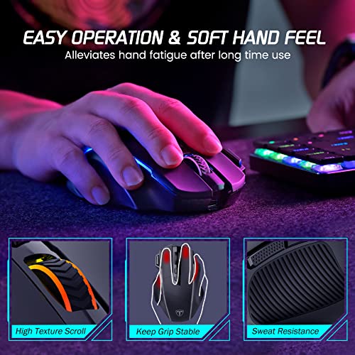 Wireless Gaming Mouse, Tripe-Mode 2.4G/USB-C/Bluetooth Mouse Up to 10,000DPI, RGB Backlit, Ergonomic Mouse with 8 Programmable Buttons, Rechargeable Wireless Mouse for Laptop, PC, Mac Gamer-Black