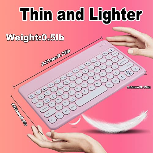 Bluetooth Keyboard, Wireless Keyboard and Mouse 2.4 USB Rechargeable Lightweight 10IN Universal Quiet Portable Mini Keyboard and Mouse Set for iPad,iOS,Mac,Windows,Android Tablet Laptop Upgrade- Pink