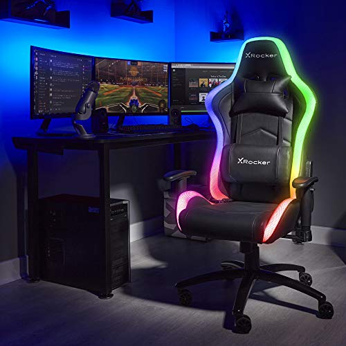 X Rocker Bravo RGB PC Gaming Chair with Neo Motion LED Lighting, Ergonomic High Back Office Chair, Height Adjustable Seat & Swivel, PU Faux Leather, Black