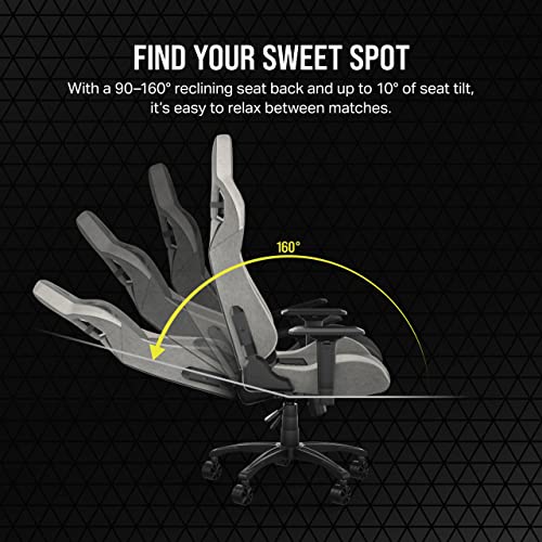 Corsair T3 RUSH Fabric Gaming Chair (2023) – Racing-Inspired Design – Soft Fabric Exterior – Padded Neck Cushion – Memory Foam Lumbar Support – Adjustable Seat Height – Grey & White