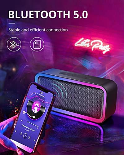 MEGUO 2023 RGB Lights Bluetooth Speaker, 10W Small Portable Wireless Bluetooth Speaker w/HD Stereo, IPX5 Waterproof, 18H Playtime, Mic, TF Card, Mini Speakers for Home Garden Party Camping Travel