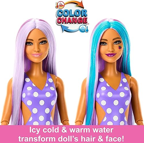 Barbie Pop Reveal Fruit Series Doll, Grape Fizz Theme with 8 Surprises Including Pet & Accessories, Slime, Scent & Color Change, HNW44