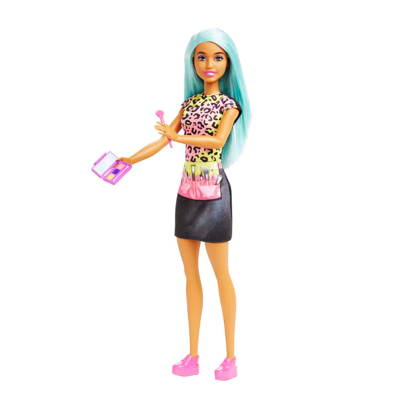 BARBIE Make-up-Artist - Puppe mit Farbpalette und Schminkpinsel, extravagantes Outfit mit Leopardenmuster und pinken Plateauschuhen, für Kinder ab 3 JahrenHKT66