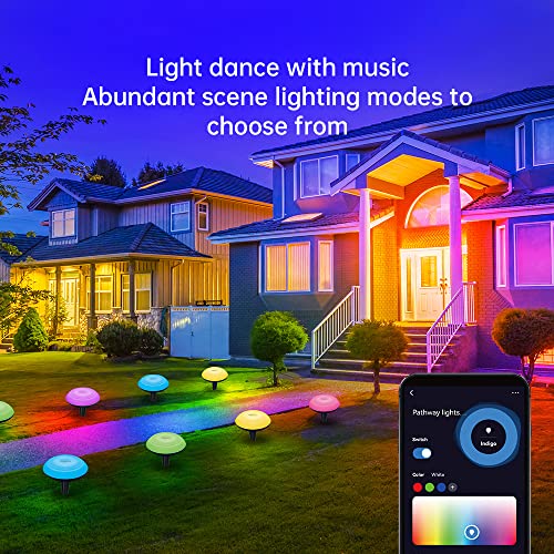 LinkupHome Smart RGBW Outdoor Garden Pathway Lights, Bluetooth Mesh, Smart Life App Control, RGB & Warm White 3000K, Total 11.5 M, 8W (2W Each), Light Dance with Music, Timing, 4 Pack