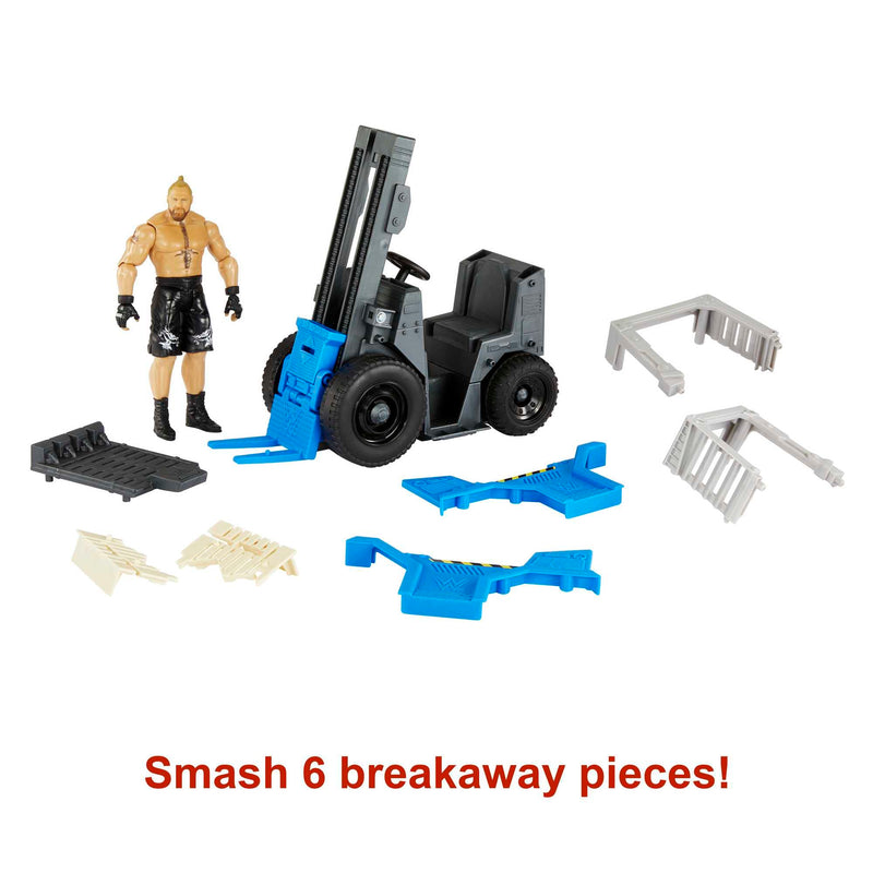 WWE MATTEL Wrekkin Slam N Stack Forklift Vehicle with Lifting Action and Breakable Parts, Includes 6-inch Brock Lesnar Basic Action Figure, Gift for Ages 6 Years Old & Up, HLM00