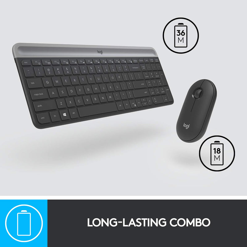 Logitech MK470 Slim Wireless Keyboard & Mouse Combo for Windows, 2.4GHz Unifying USB-Receiver, Low Profile, Whisper-Quiet, Long Battery Life, Optical Mouse, PC/Laptop, QWERTY UK Layout - Black