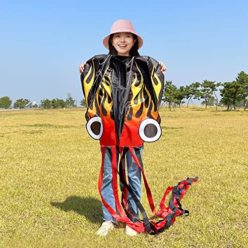 HONBO huge Octopus kites for children under 5-10, Large Kite with Long Tail and 200ft line-Easy to Fly kites for kids and adults(Flame)