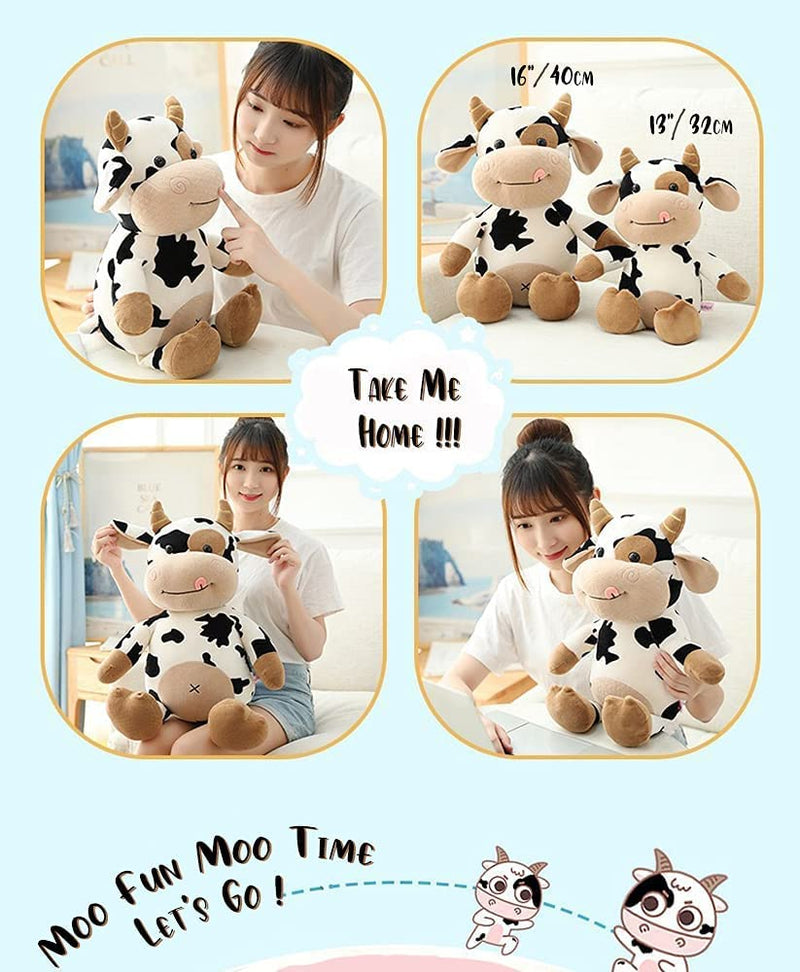 Cow Plush Toy, 40 cm Stuffed Animal Throw Plushie Pillow Doll, Soft Fluffy Friend Hugging Cushion - Present for Every Age & Occasion