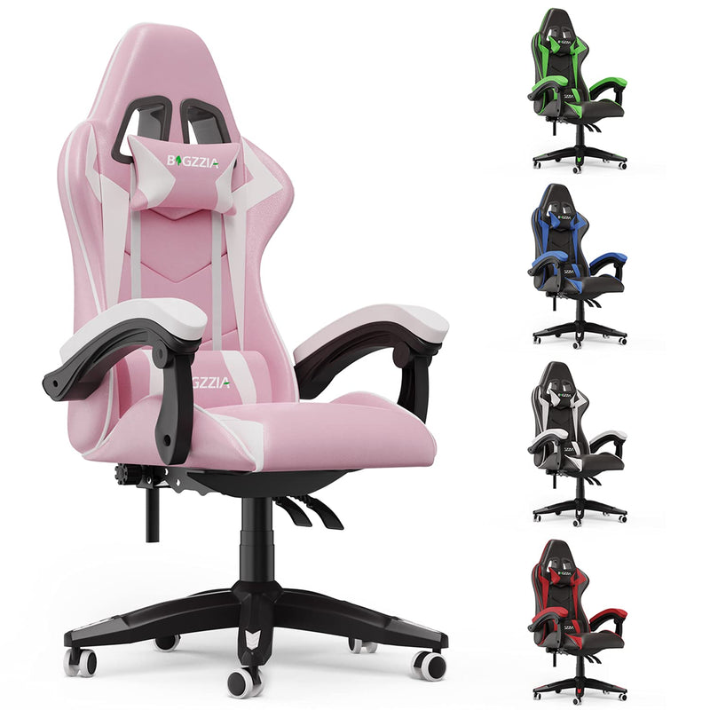 bigzzia Gaming Chair Office Chair Desk Chair Swivel Heavy Duty Chair Ergonomic Design with Cushion and Reclining Back Support (Pink)