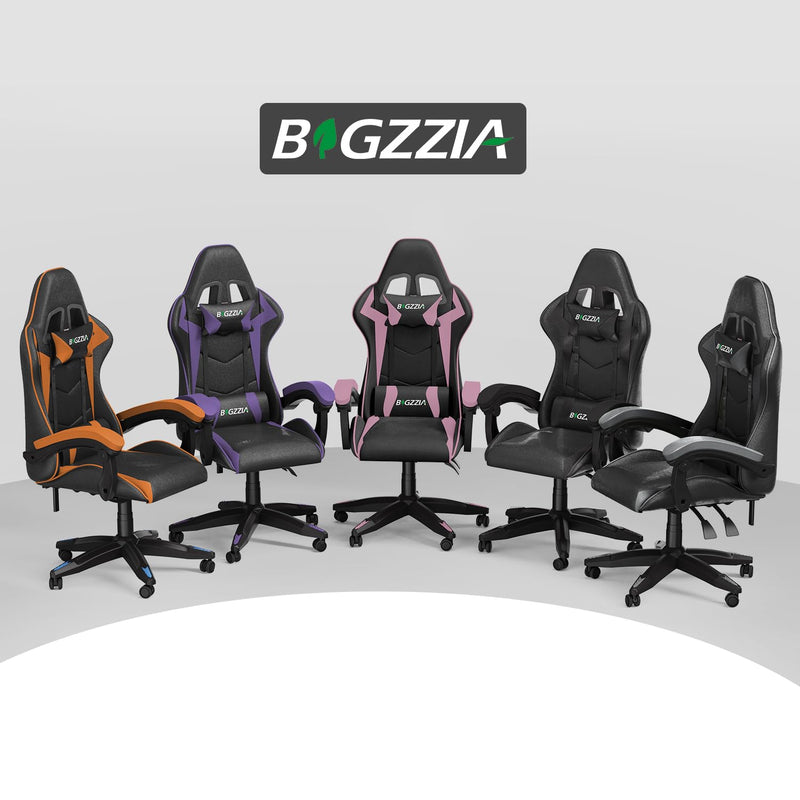 bigzzia Gaming Chair Office Chair Desk Chair Swivel Heavy Duty Chair Ergonomic Design with Cushion and Reclining Back Support (Black)