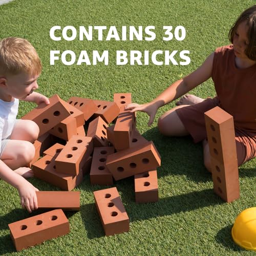 Bluecaps 30-Piece Foam Builder's Brick Set For Kids - Build Imagination, Skills & Strength Through Indoor/Outdoor Play