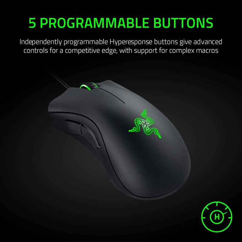 Razer DeathAdder Essential Gaming Mouse: 6400 DPI Optical Sensor - 5 Programmable Buttons - Mechanical Switches - Rubber Side Grips - Classic Black