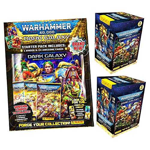 Panini Warhammer 40,000 Dark Galaxy Cards - Trading Cards (2023) - 1 Starter + 2 Display in Bundle with 10 Stroncard Sleeves