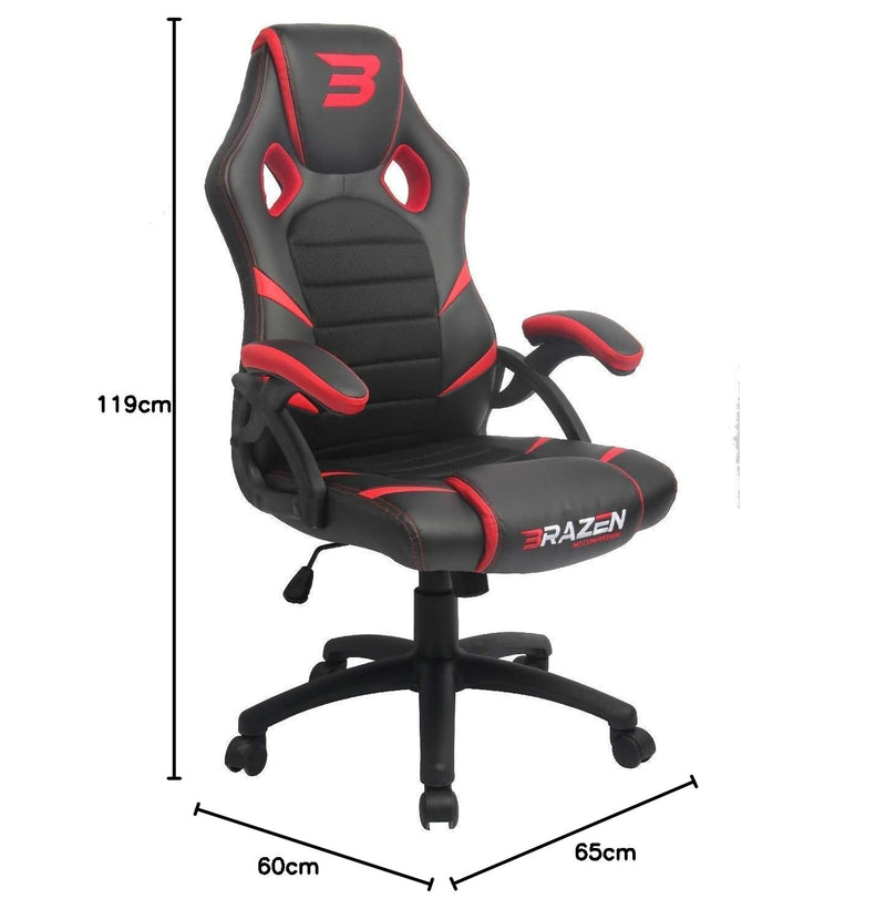 BraZen Puma Pc Gaming Chairs for Adults Height Adjustable Ergonomic Pu Leather Seat with Armrest Largest British Brand -Red