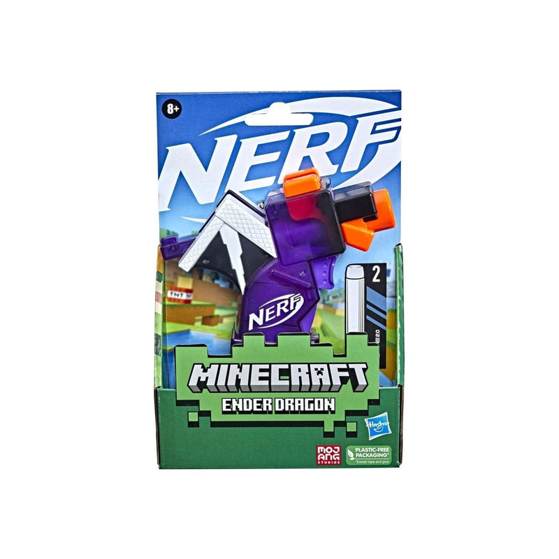 Nerf MicroShots Minecraft Ender Dragon Mini Blaster, Minecraft Dragon Mob Design, Includes 2 Official Nerf Elite Darts, Priming Handle, Multicolor