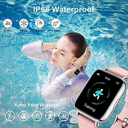 Ordtop Smart Watch, Fitness Tracker 1.69" Touch Screen Heart Rate Sleep Monitor, IP68 Waterproof Fitness Watch 24 Modes, Pedometer Activity Trackers Smartwatch for Men Women for Android iOS Pink