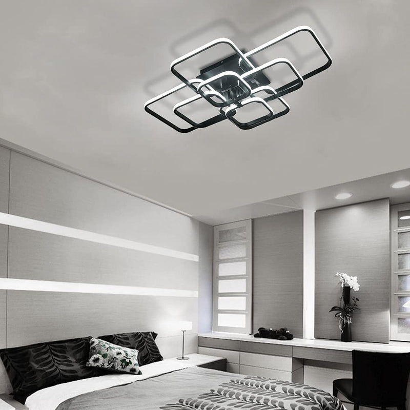 XEMQENER Modern LED Ceiling Light with 8 Squares, 152W Flush Mount Pendant Light, Black Acrylic Chandelier for Living Room Bedroom Dining Room, Cool White, 6000K