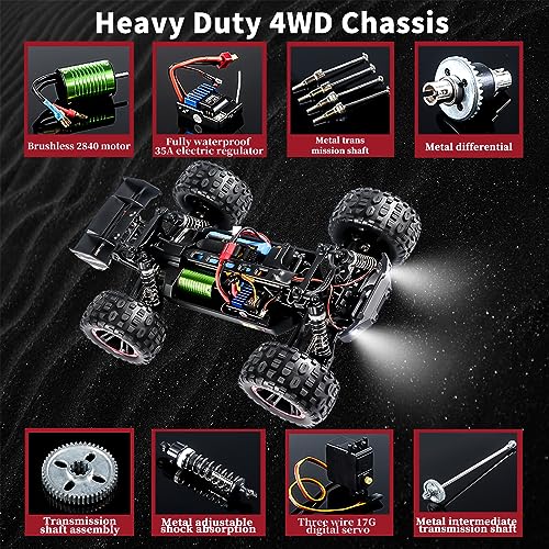 ST.JJBANY Brushless RC Cars, 75KM/H High Speed Remote Control Car, 4WD 1:14 Scale All Terrain Off Road Monster Truck, 2.4 Ghz Racing Car Waterproof 2 Battery 50 Min Car Toy for Kids And Adults