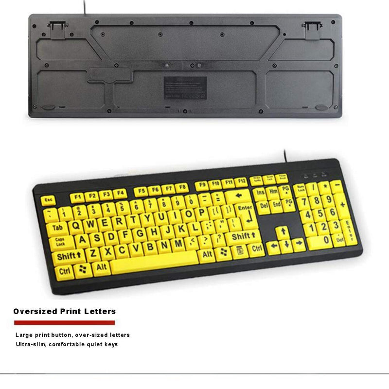 Large Print Computer Keyboard Wired USB High Visibility Keyboard, Elderly High Contrast Keyboard, Oversized Letter for Visually Impaired Low Vision Individuals (Yellow+Black)