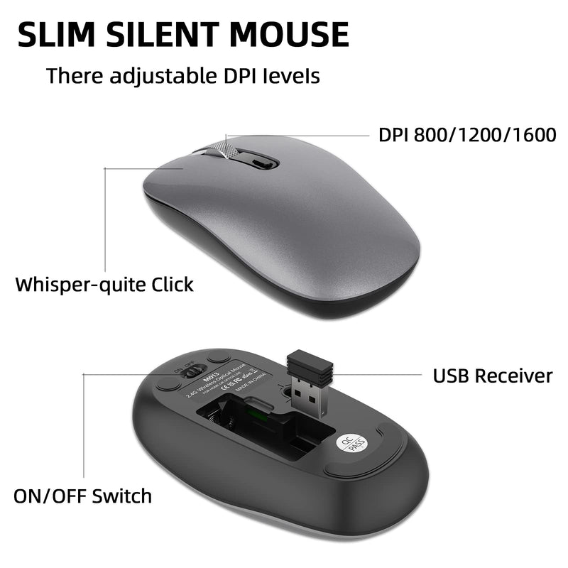 Wireless Keyboard Mouse Combo, cimetech 2.4G Ultra-Thin Keyboard and Mouse Set with Sleek Ergonomic Silent Design & Stable Connection for Windows PC Laptop Computer (QWERTY UK Layout, Gray)