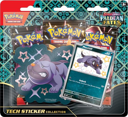 Pokémon TCG: Scarlet & Violet—Paldean Fates Tech Sticker Collection – Maschiff (1 Foil Promo Card & 3 Booster Packs)