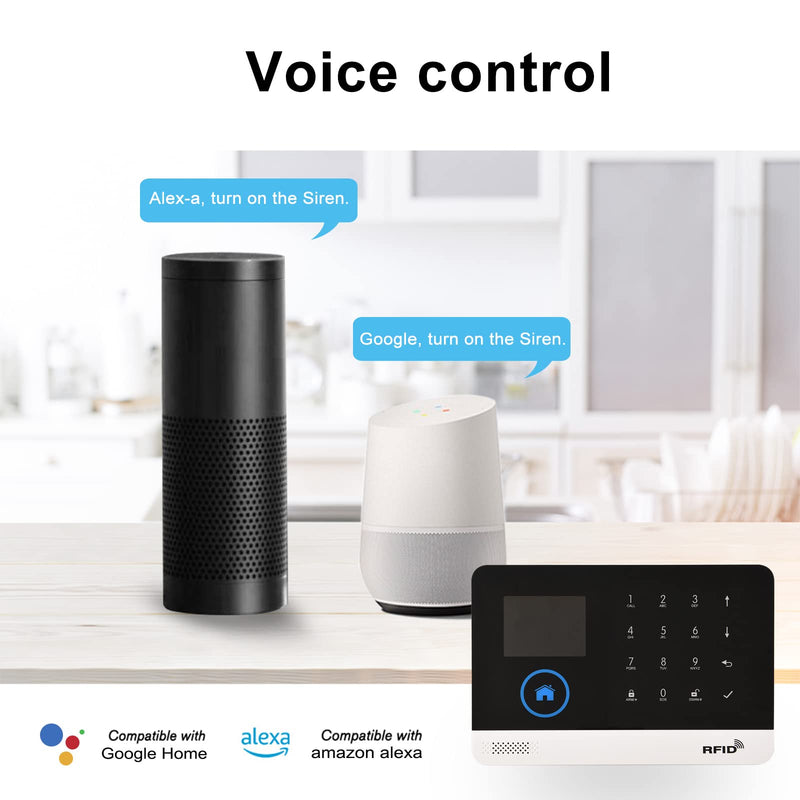 433MHz Wireless WIFI + GSM Auto-Dial Security Alarm System Mobile APP Remote Control 2G+WIFI Compatible with Alexa Google Home Voice Control