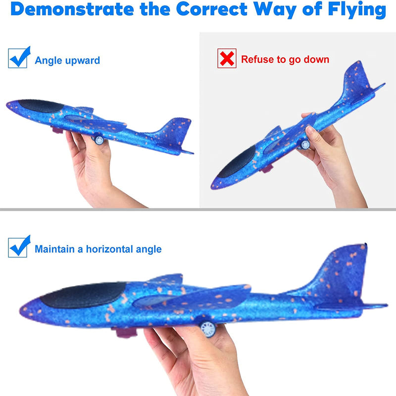 YQLMTL Airplane Launcher Toys Set, Foam Airplane Launcher Toys, Launcher and 3 Foam Airplanes, Fun Outdoor Toys Shooting Game, Gifts for Children, Family and Friends (Blue Launcher)