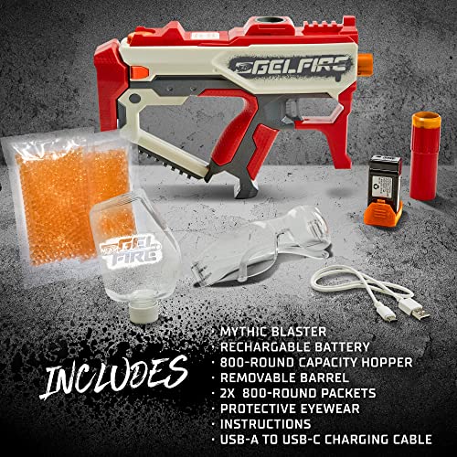 Nerf Pro Gelfire Mythic Blaster, 1,600 Gelfire Rounds, Hopper, Rechargeable Battery, Eyewear