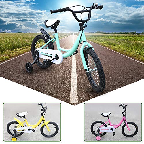 WSIKGHU 16 Inch Kids Bike, Boys/Girls Bikes with Training Wheels Suitable for children 105cm to 135cm tall (generally 5-8 years old) Gifts for Children (Green)