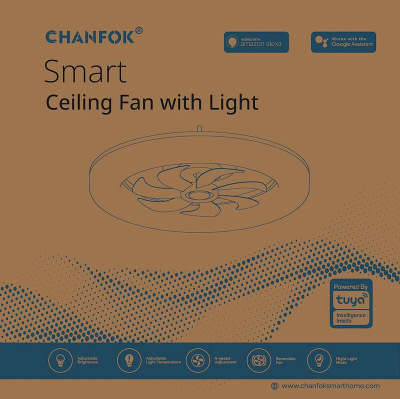 CHANFOK Smart Ceiling Fans with Lights, 20'' Low Profile Ceiling Fan with Remote and App Control, Flush Mount Ceiling Fan with Voice Control, Compatible with Alexa & Google Home (Black)