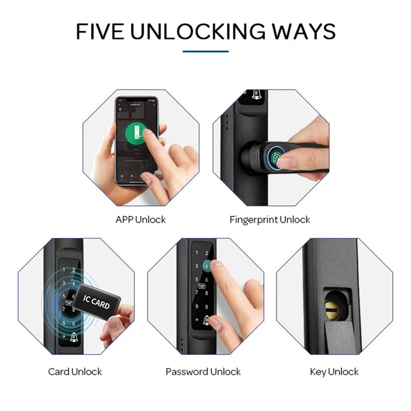 TEKXDD Smart Lock 6-in-1 Remote WiFi Weatherproof, Fingerprint Keyless Security Entry Door Lock, Electronic Deadbolt, Smartphone Access - Designed for The UK Weather