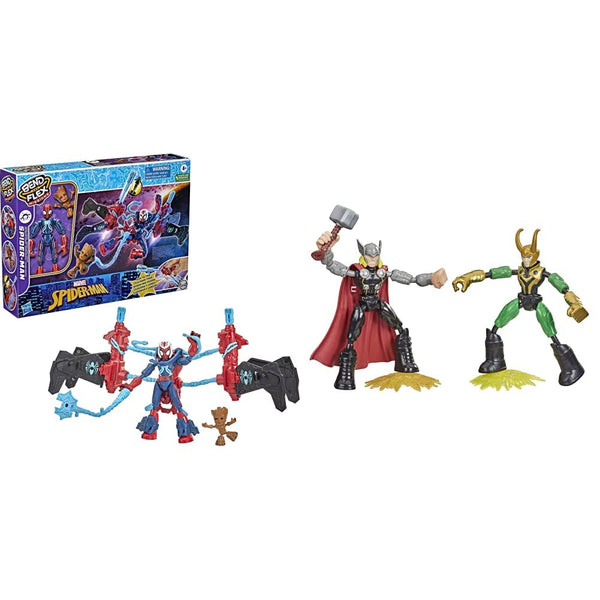 Hasbro Marvel Spider-Man Bend and Flex Missions Spider-Man Space Mission Action Figure & Marvel Avengers Bend and Flex Thor Vs. Loki Action Figure Toys, 6-Inch Flexible Figures