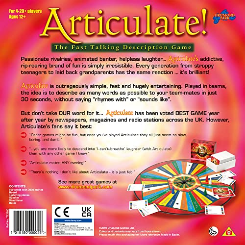 Drumond Park Articulate Family Board Game, The Fast Talking Description Games For Adults And Kids Suitable From 12+ Years For 4-20+ Players